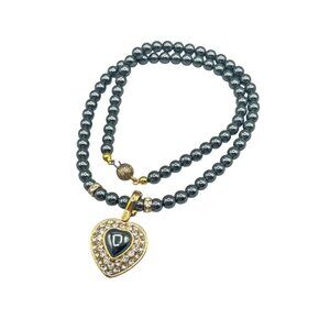 Hematite Beaded Necklace with Heart Enhancer Pendant Sterling Clasp